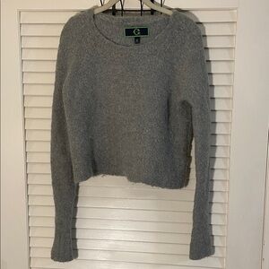 C. Wonder Soft Greenish Gray Alpaca Blend Fuzzy Textured Scoop Neck Sweater